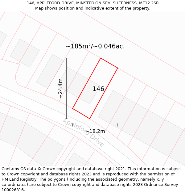 146, APPLEFORD DRIVE, MINSTER ON SEA, SHEERNESS, ME12 2SR: Plot and title map