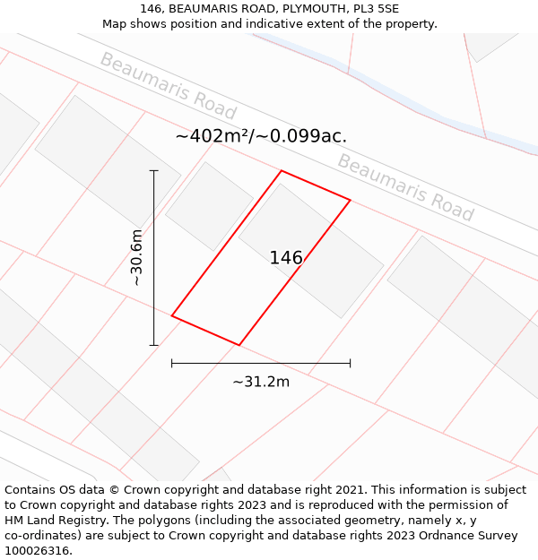 146, BEAUMARIS ROAD, PLYMOUTH, PL3 5SE: Plot and title map