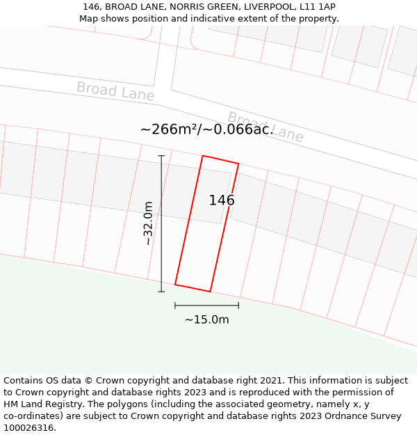 146, BROAD LANE, NORRIS GREEN, LIVERPOOL, L11 1AP: Plot and title map