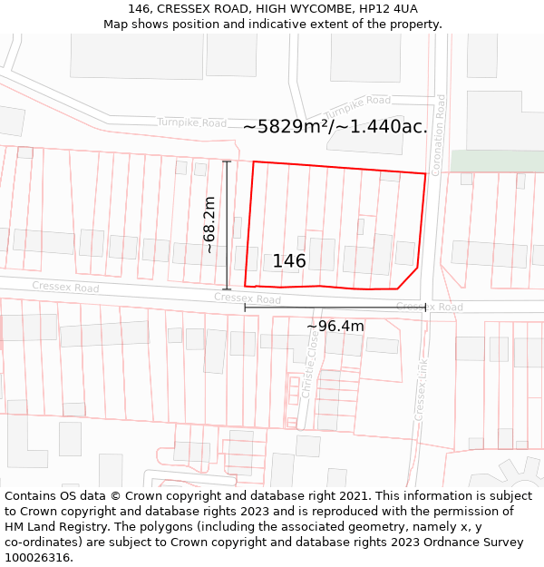 146, CRESSEX ROAD, HIGH WYCOMBE, HP12 4UA: Plot and title map