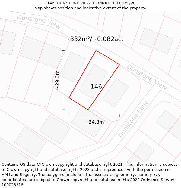 146, DUNSTONE VIEW, PLYMOUTH, PL9 8QW: Plot and title map