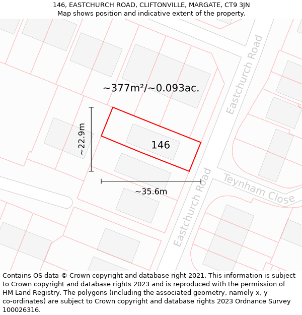 146, EASTCHURCH ROAD, CLIFTONVILLE, MARGATE, CT9 3JN: Plot and title map