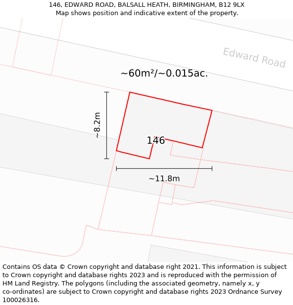 146, EDWARD ROAD, BALSALL HEATH, BIRMINGHAM, B12 9LX: Plot and title map