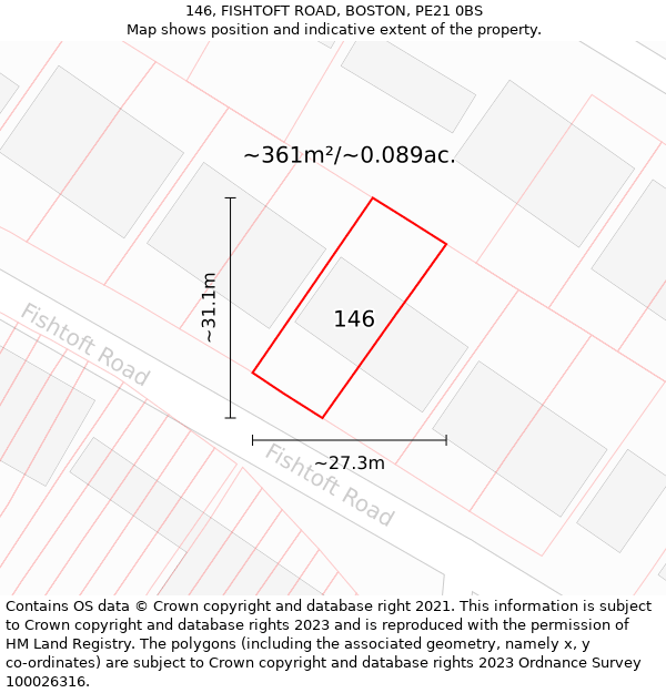 146, FISHTOFT ROAD, BOSTON, PE21 0BS: Plot and title map