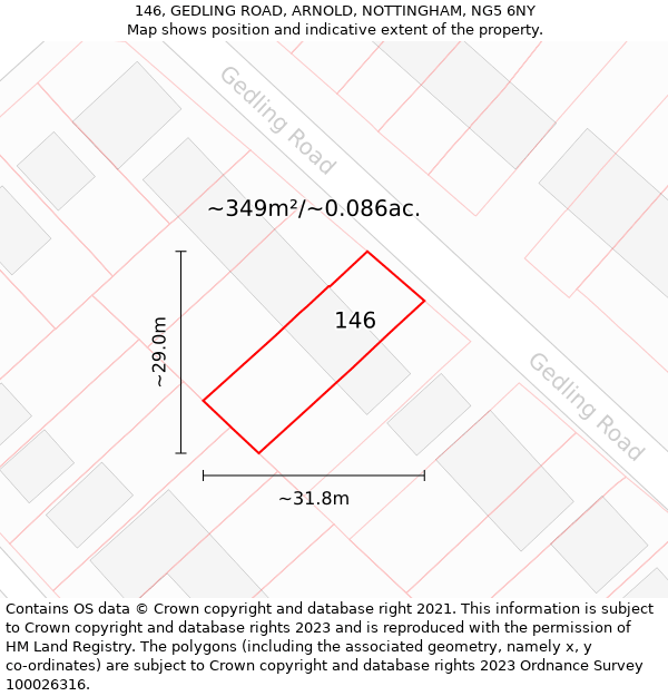 146, GEDLING ROAD, ARNOLD, NOTTINGHAM, NG5 6NY: Plot and title map