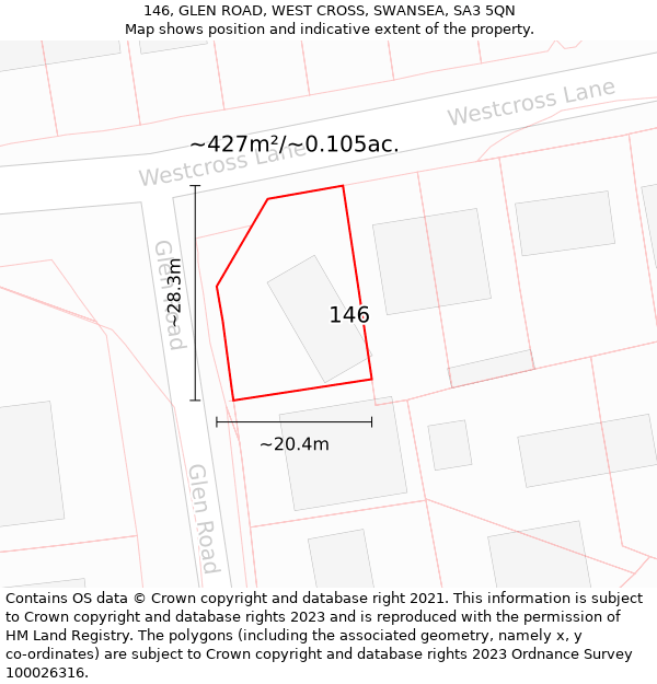 146, GLEN ROAD, WEST CROSS, SWANSEA, SA3 5QN: Plot and title map