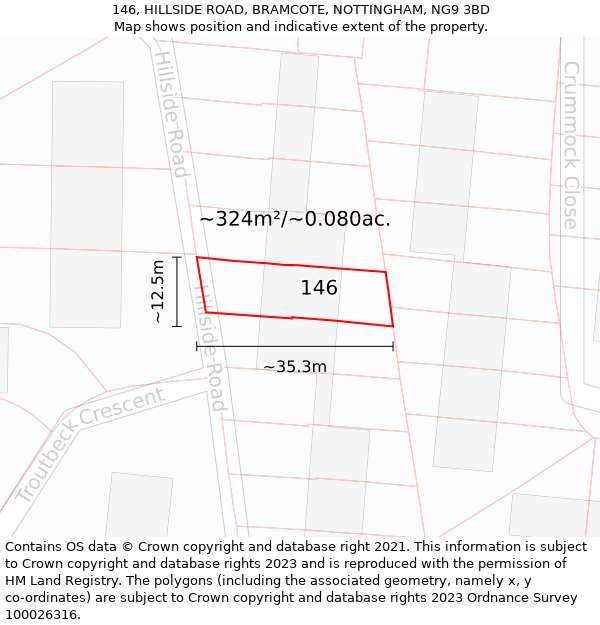 146, HILLSIDE ROAD, BRAMCOTE, NOTTINGHAM, NG9 3BD: Plot and title map