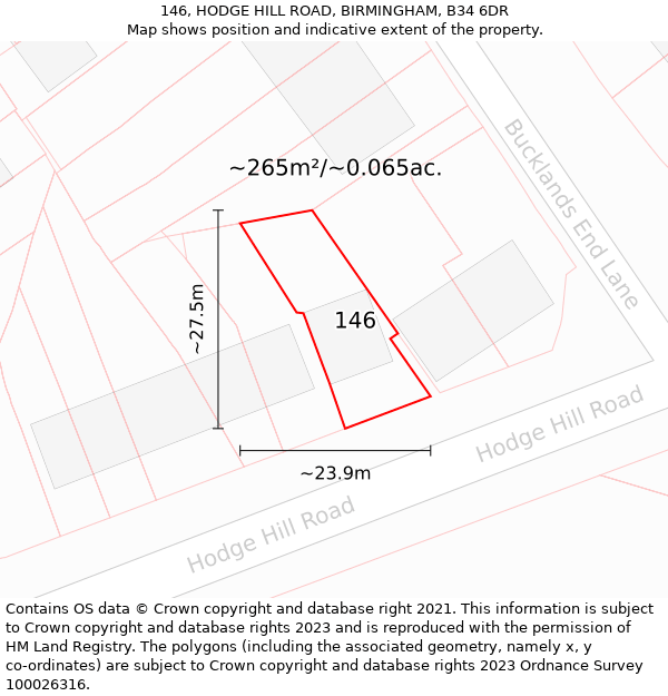 146, HODGE HILL ROAD, BIRMINGHAM, B34 6DR: Plot and title map