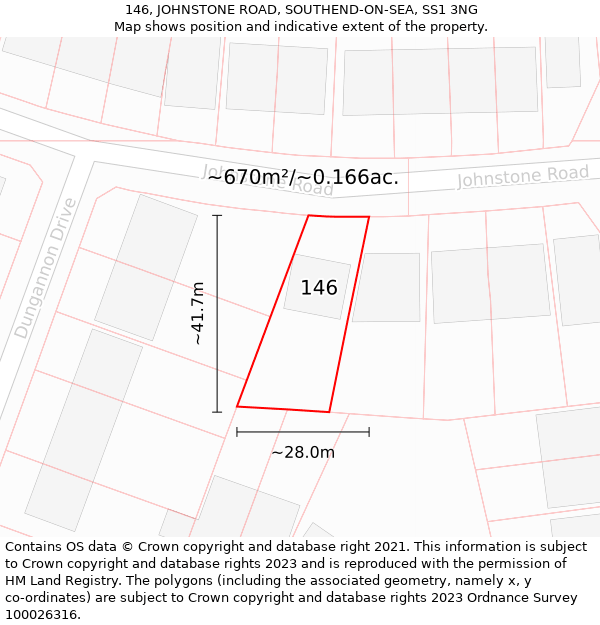 146, JOHNSTONE ROAD, SOUTHEND-ON-SEA, SS1 3NG: Plot and title map