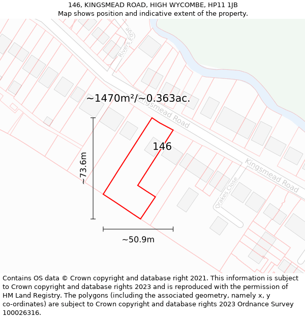 146, KINGSMEAD ROAD, HIGH WYCOMBE, HP11 1JB: Plot and title map