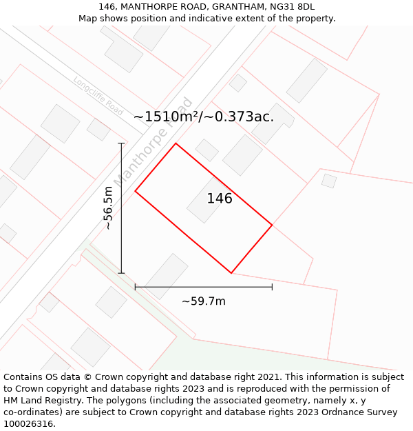 146, MANTHORPE ROAD, GRANTHAM, NG31 8DL: Plot and title map