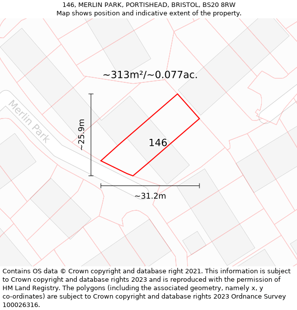 146, MERLIN PARK, PORTISHEAD, BRISTOL, BS20 8RW: Plot and title map