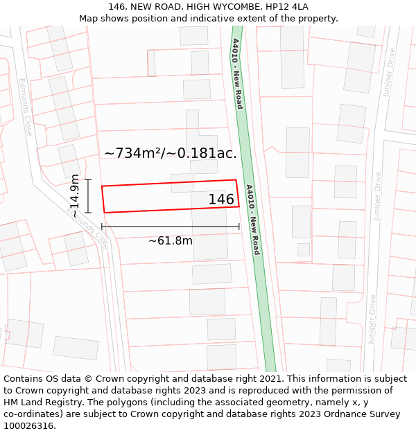 146, NEW ROAD, HIGH WYCOMBE, HP12 4LA: Plot and title map