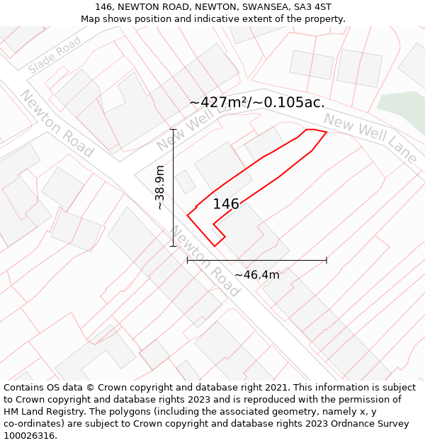 146, NEWTON ROAD, NEWTON, SWANSEA, SA3 4ST: Plot and title map