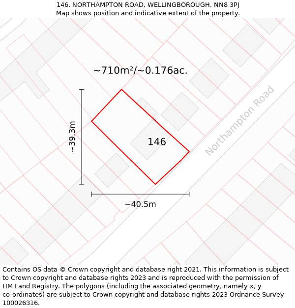 146, NORTHAMPTON ROAD, WELLINGBOROUGH, NN8 3PJ: Plot and title map