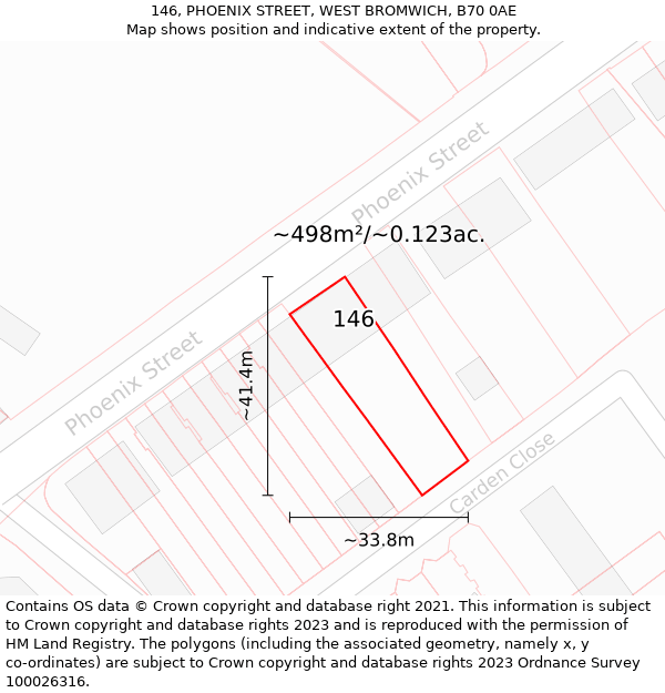 146, PHOENIX STREET, WEST BROMWICH, B70 0AE: Plot and title map