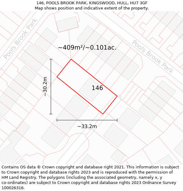 146, POOLS BROOK PARK, KINGSWOOD, HULL, HU7 3GF: Plot and title map