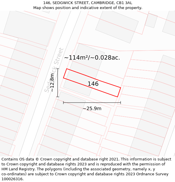 146, SEDGWICK STREET, CAMBRIDGE, CB1 3AL: Plot and title map