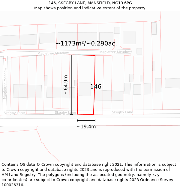 146, SKEGBY LANE, MANSFIELD, NG19 6PG: Plot and title map