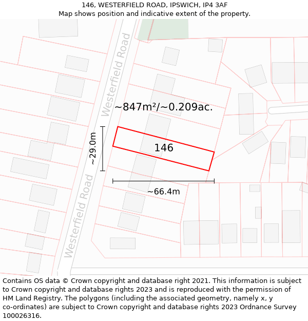 146, WESTERFIELD ROAD, IPSWICH, IP4 3AF: Plot and title map