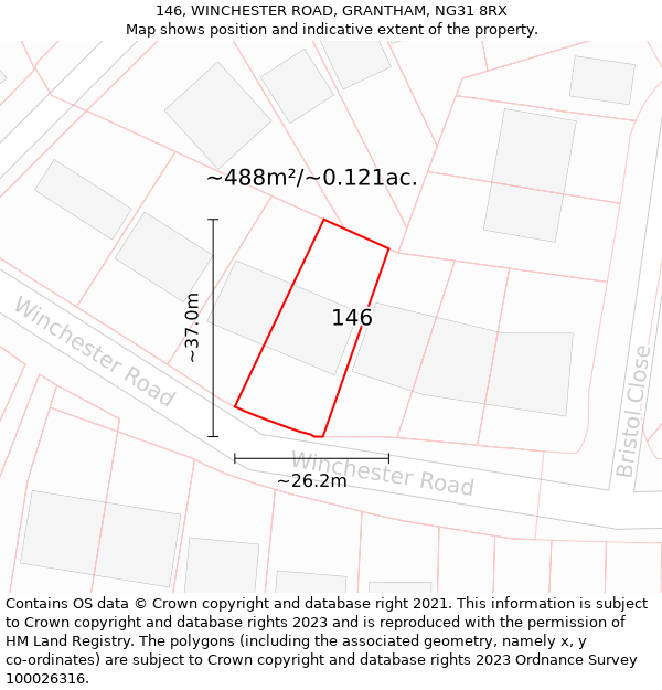 146, WINCHESTER ROAD, GRANTHAM, NG31 8RX: Plot and title map