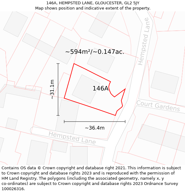 146A, HEMPSTED LANE, GLOUCESTER, GL2 5JY: Plot and title map