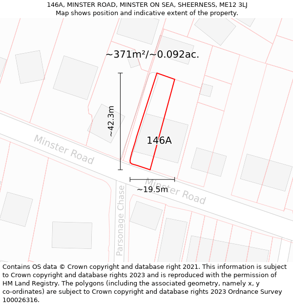 146A, MINSTER ROAD, MINSTER ON SEA, SHEERNESS, ME12 3LJ: Plot and title map