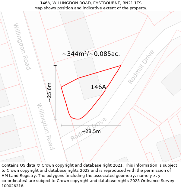 146A, WILLINGDON ROAD, EASTBOURNE, BN21 1TS: Plot and title map
