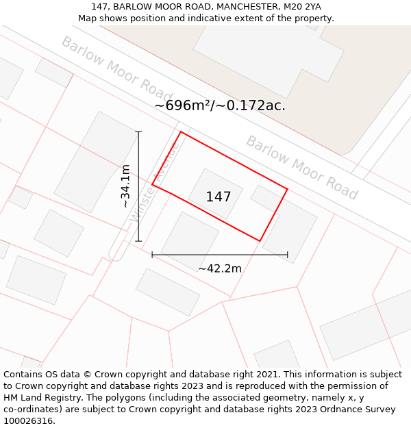 147, BARLOW MOOR ROAD, MANCHESTER, M20 2YA: Plot and title map