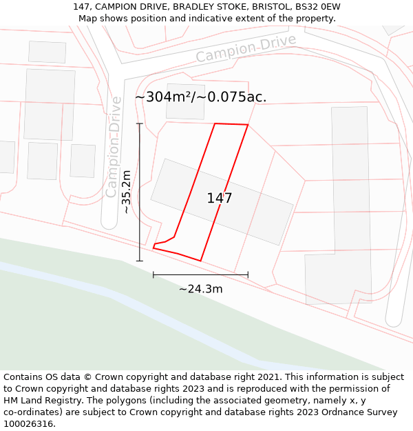 147, CAMPION DRIVE, BRADLEY STOKE, BRISTOL, BS32 0EW: Plot and title map