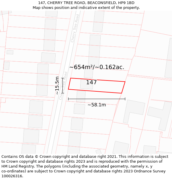 147, CHERRY TREE ROAD, BEACONSFIELD, HP9 1BD: Plot and title map