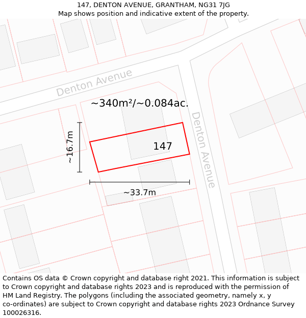 147, DENTON AVENUE, GRANTHAM, NG31 7JG: Plot and title map