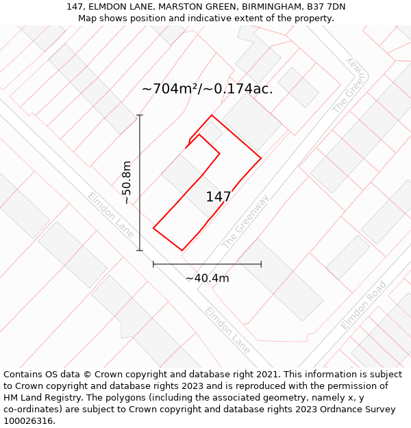 147, ELMDON LANE, MARSTON GREEN, BIRMINGHAM, B37 7DN: Plot and title map