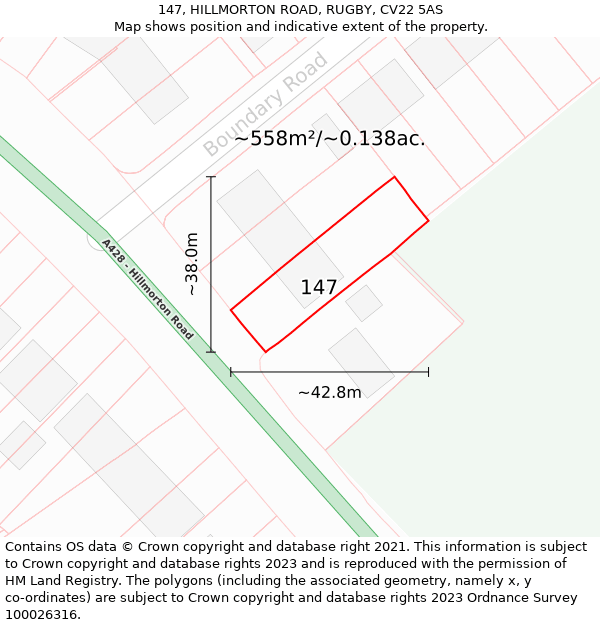 147, HILLMORTON ROAD, RUGBY, CV22 5AS: Plot and title map