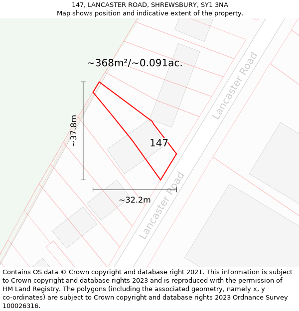 147, LANCASTER ROAD, SHREWSBURY, SY1 3NA: Plot and title map