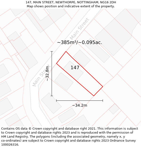 147, MAIN STREET, NEWTHORPE, NOTTINGHAM, NG16 2DH: Plot and title map