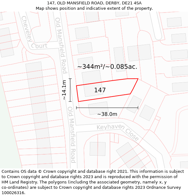 147, OLD MANSFIELD ROAD, DERBY, DE21 4SA: Plot and title map