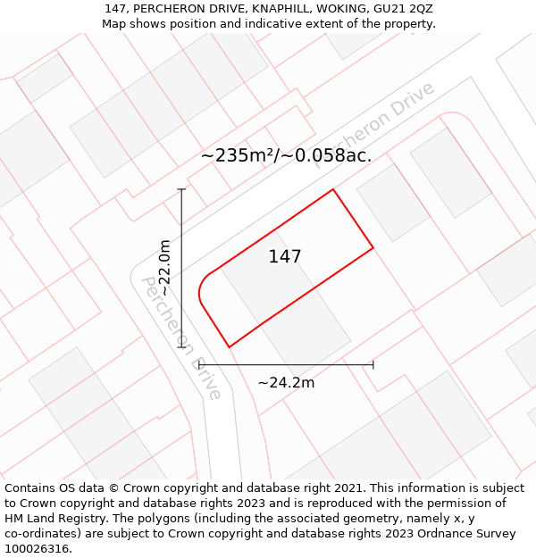 147, PERCHERON DRIVE, KNAPHILL, WOKING, GU21 2QZ: Plot and title map