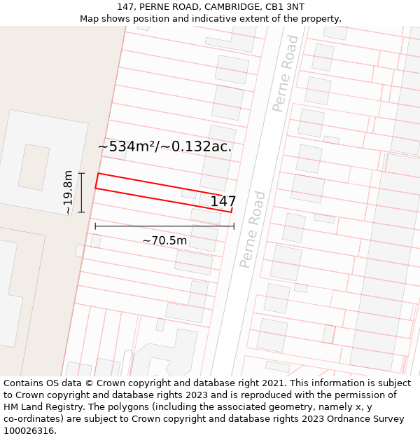 147, PERNE ROAD, CAMBRIDGE, CB1 3NT: Plot and title map