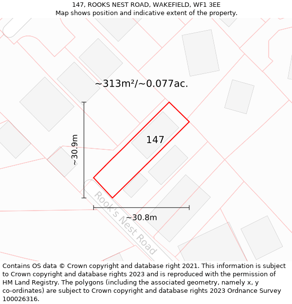 147, ROOKS NEST ROAD, WAKEFIELD, WF1 3EE: Plot and title map