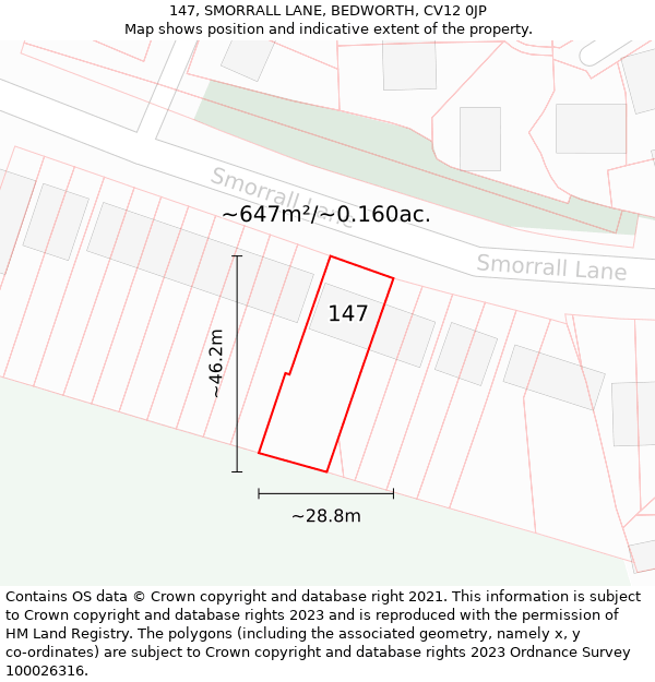 147, SMORRALL LANE, BEDWORTH, CV12 0JP: Plot and title map