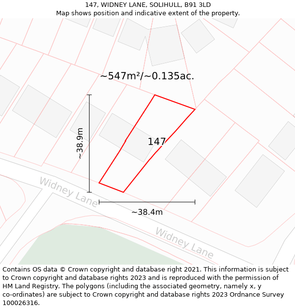 147, WIDNEY LANE, SOLIHULL, B91 3LD: Plot and title map