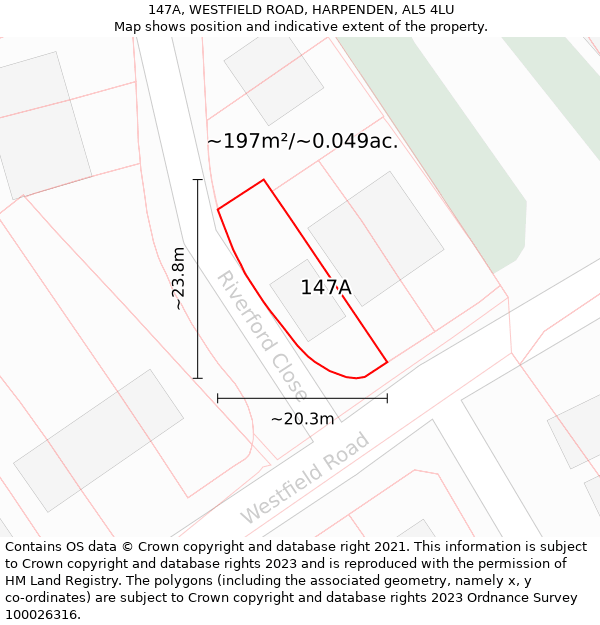 147A, WESTFIELD ROAD, HARPENDEN, AL5 4LU: Plot and title map