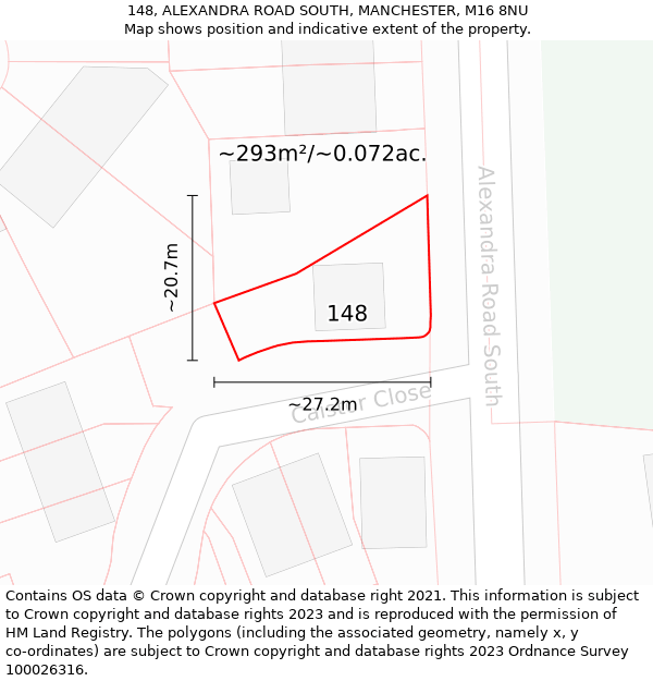 148, ALEXANDRA ROAD SOUTH, MANCHESTER, M16 8NU: Plot and title map