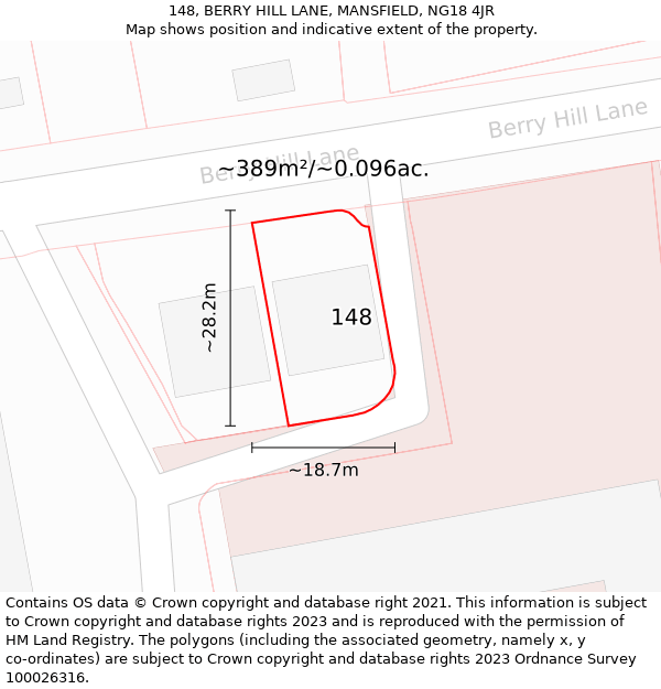 148, BERRY HILL LANE, MANSFIELD, NG18 4JR: Plot and title map