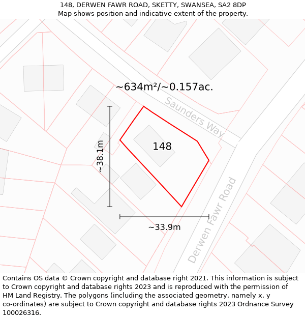 148, DERWEN FAWR ROAD, SKETTY, SWANSEA, SA2 8DP: Plot and title map