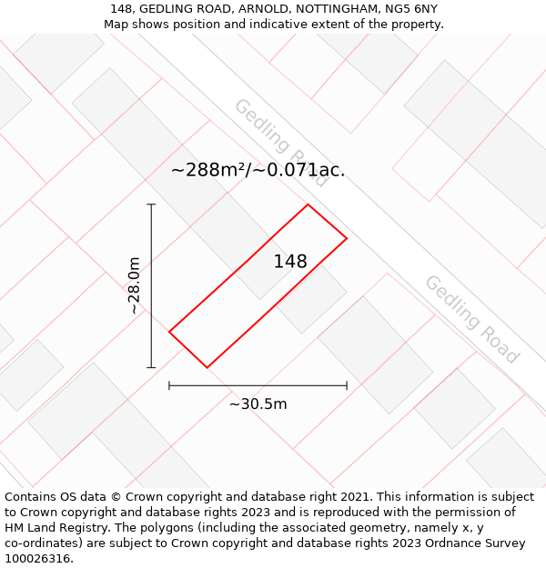 148, GEDLING ROAD, ARNOLD, NOTTINGHAM, NG5 6NY: Plot and title map