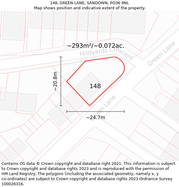 148, GREEN LANE, SANDOWN, PO36 9NL: Plot and title map