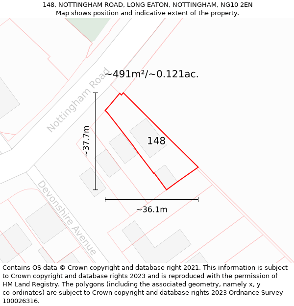 148, NOTTINGHAM ROAD, LONG EATON, NOTTINGHAM, NG10 2EN: Plot and title map