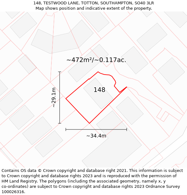 148, TESTWOOD LANE, TOTTON, SOUTHAMPTON, SO40 3LR: Plot and title map